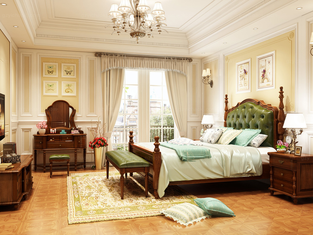 8纳帕皮床乡村全实木卧室家具