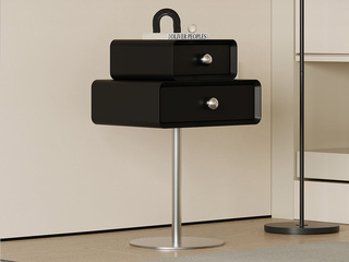  极简风格 方糖旋转床头柜 独特旋转设计 小巧精致 双抽分类收纳 不锈钢五金脚 黑色 床头柜