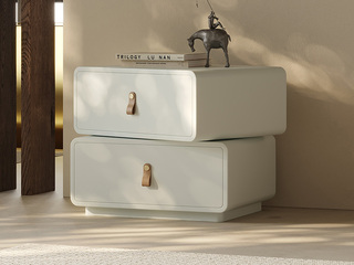  奶油风 优质钢琴烤漆 360°趣味旋转置物 经典双抽大容量储物 高质缓冲导轨 床头柜