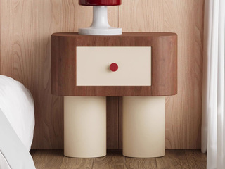  奶油风 匹诺曹床头柜 网红设计款 趣味配色 宽大开放置物台面 圆墩墩大柱脚稳固结实 床头柜