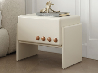  奶油风 梅尔托床头柜 实用百搭结构稳固 精致纽扣点缀设计 优质奶白烤漆 高质托底缓冲导轨 床头柜