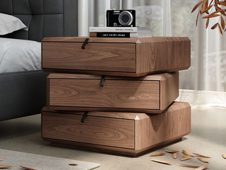  极简风格 创意小型三斗柜 简约造型360°可旋转 纹理清晰胡桃木皮 高质托底缓冲导轨 浅胡桃 床头柜