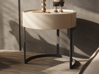  意式极简 几何美学弧形设计 优质香槟灰烤漆 搭配静音导轨 科学承重实芯钢脚 床头柜