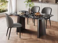 歌迪 极简风格 月弧餐桌 璀璨高奢宝格丽黑大理石 半月弧形立体支撑 稳固几何强力承重 质感高级灰钢拉丝脚 圆弧转角工艺 1.4米 餐桌