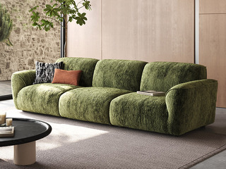  奶油风 格兰德沙发 婴儿肌肤般触感雪尼尔棉麻 高密度海绵 零悬空感全包裹释压 设计感饱满厚实扶手 俄罗斯落叶松实木框架 绿色 直排四人位沙发