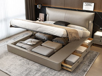 欧瑞仕 极简风格 巴甫洛夫皮艺床 高箱+抽屉组合 大容量储物设计 透气舒适仿真皮 质感双边U字型五金 精致蜈蚣黑钛五金脚 卡其灰 1.5*2.0米齐边床（面向床抽屉在右）