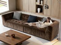 【现货】罗曼仕 现代简约 棉花糖沙发  亲肤透气麂皮绒 羽绒填充 高密度回弹海绵 实木框架 咖色 直排沙发 四人位