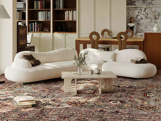  奶油风 海盐沙发 高档细腻布艺 不规则几何造型 独特创意异形转角设计 可移动小扶手 Plus版超宽敞大坐深 肆意舒展 高密度高回弹海绵释压支撑 俄罗斯落叶松实木框架 晨曦白 转角沙发 左转角