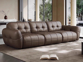 罗曼仕 意式极简 元宝真皮沙发 高定头层黄牛皮 高密度海绵饱满有致舒适承托 全拉点设计精致包裹不变形 圆润外翻扶手 直排四人位沙发