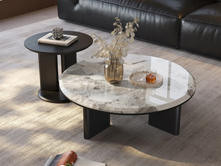  意式极简 琉白茶几 静雅高奢微晶石 全圆角安全设计 便捷百搭角几 双台面高低错落丰富层次 纹理自然支撑脚 厚实稳固承重 茶几组合