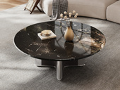 欧瑞仕 意式极简 加厚36MM黑曜石大理石 纹理细腻多彩 边角圆弧安全防撞 设计感几何底座 红古铜+镜面拼色不锈钢支架 经久耐用 1.0米 茶几