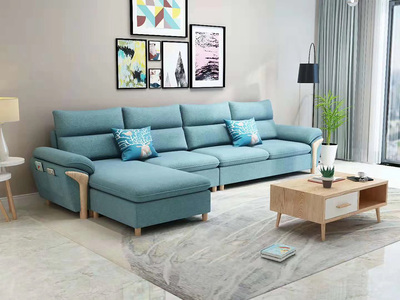  现代X1688B布艺沙发组合 浅蓝色
