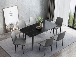  极简风格 劳伦黑金 新型进口哑光岩板台面 1.4米餐桌