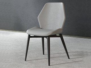  极简风格 优质皮艺 碳素钢脚架 浅灰色 软包餐椅