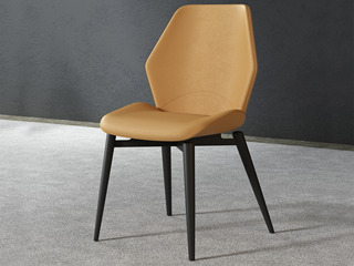  极简风格 优质皮艺 碳素钢脚架 橘黄色 软包餐椅
