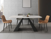 米勒 极简风格 意大利进口马肚形哑光岩板 碳素钢底座 1.4米A型长餐桌