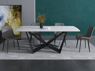  现代极简 意大利进口哑光岩板 碳素钢底座 碳素钢底座 蝴蝶型1.6米长餐桌