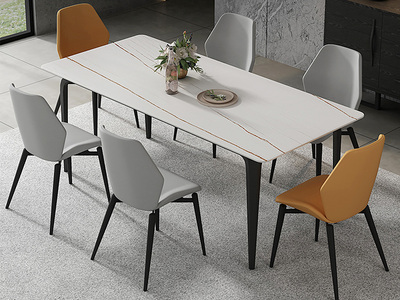  极简风格 意大利进口岩板 碳素钢底架 1.4米长餐桌