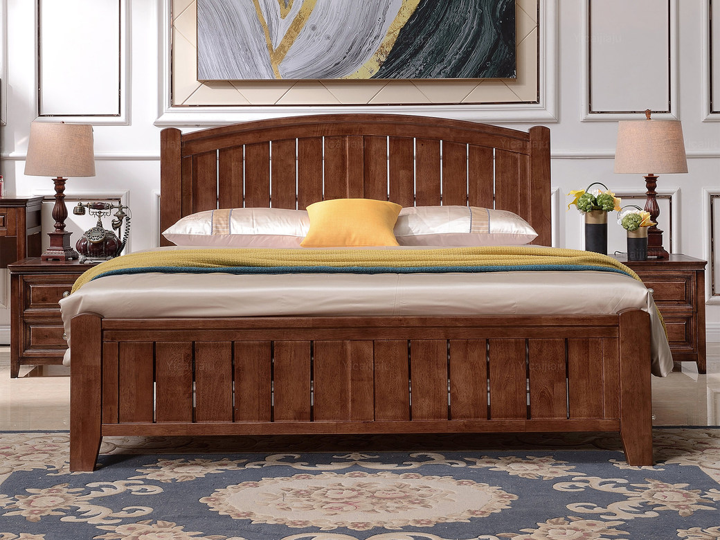 简美风情 美式风格 泰国进口橡胶木 浅咖色 1.8*2.0米实木床