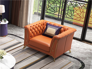  轻奢风格 进口实木 优质超纤皮 深点拉扣+不锈钢拉丝封釉镀钛金 单位沙发(抱枕随机发货）