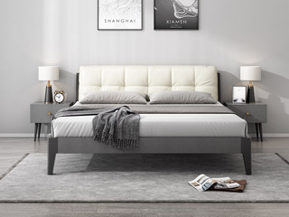  北欧风格 布纹铁灰 稳固框架 实木床脚 雅白色靠背 1.5*2.0米床
