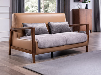  北欧风格 北美进口白蜡木框架 皮艺 做工精细 充盈座垫 双人沙发