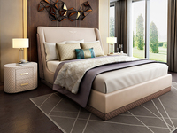 梵克美家 轻奢风格 高定头层黄牛皮 1.5*2.0米真皮床（搭配10公分松木排骨架）