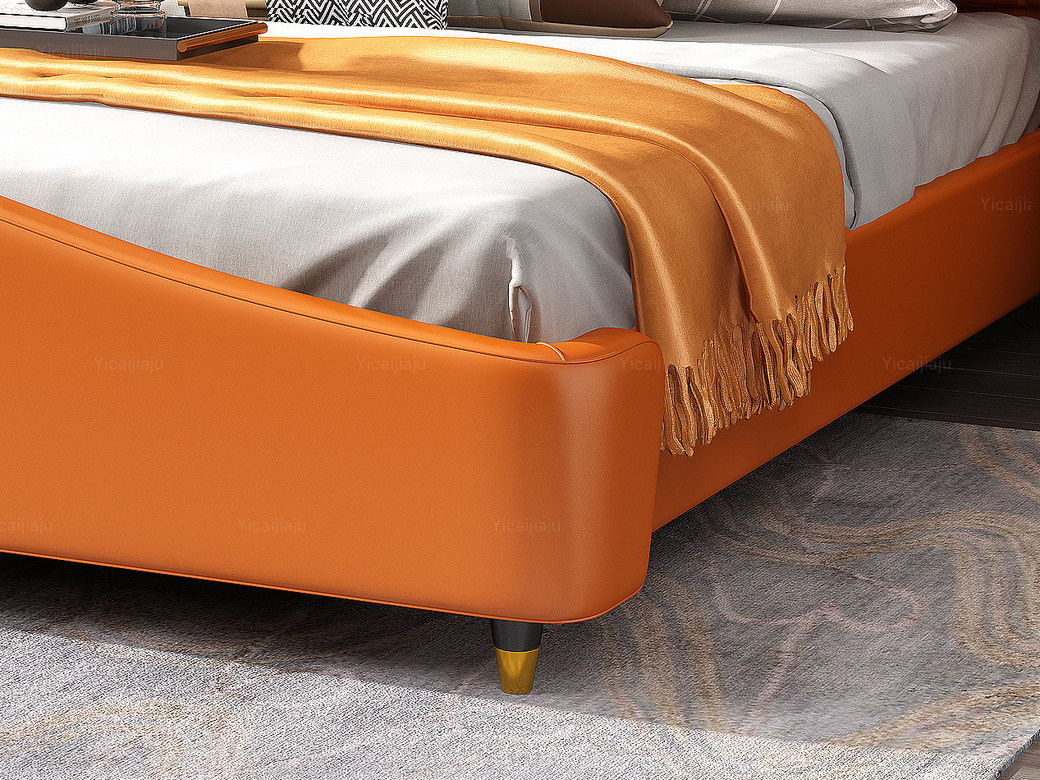 梵克美家 轻奢风格 头层黄牛皮 橙色 1.8*2.0米床