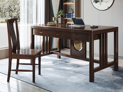  新中式风格 橡胶木 紫檀色 家用办公室1.5米书桌（不含书椅）