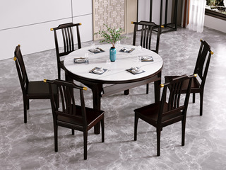  新中式风格 橡胶木亮光岩板 紫檀色 1.2米家用圆形餐桌（折叠后宽度730mm）