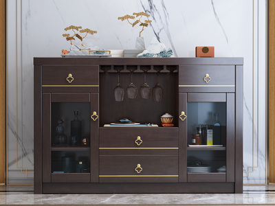  新中式风格 橡胶木材质 紫檀色 复古抽屉储物餐边柜