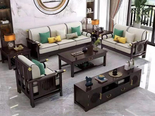   新中式  客厅 家用  高回弹海绵  棉麻布  沙发橡胶木实木脚  双人位