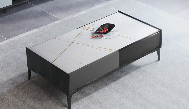 斐亚家居 极简风格 实木抽屉 劳伦白金 哑光岩板 茶几