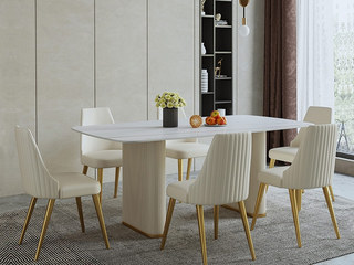  轻奢风格 环保皮+高密度海棉+不锈钢镀金封釉 餐椅