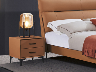  极简风格 实木 扪皮 橙色 双抽床头柜