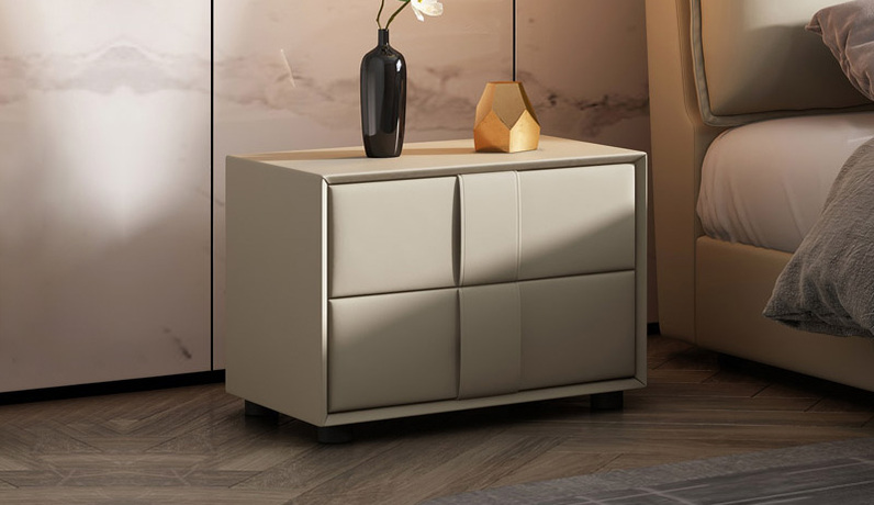 卡罗亚 极简风格 米黄色 皮艺 床头柜