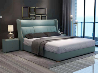  简美风格 全实木床边 布艺 舒适睡感 多功能储物实木高箱床 卧室1.8*2.0米双人床（图片为排骨架床）