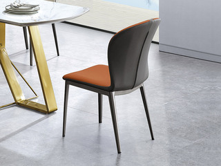  现代简约 优质科技皮 高弹舒适 橙色座包 枪色脚 餐椅