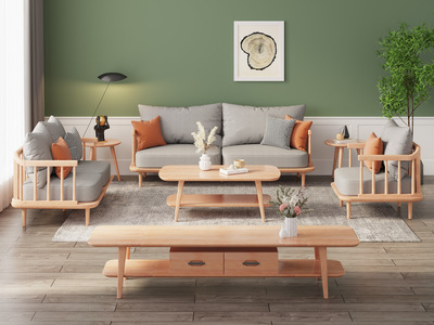  北欧风格 榉木坚固框架 优质实木 原木色1+2+3沙发组合