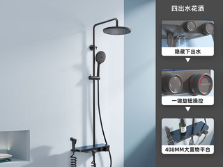 【包邮】 现代简约 10寸超大顶喷享受畅爽沐浴体验 豪华置物平台 新型PPA环保材质 时尚雅黑色花洒