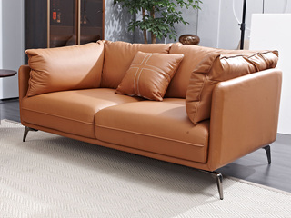  极简风格 舒适透气 优质棉麻布+实木框架+羽绒 双扶手两人位 沙发（图片为真皮款，此配置为布艺款）