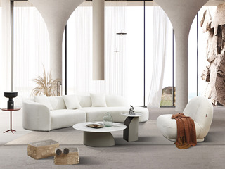 极简风格 舒适透气 优质布艺 精品泰迪绒绒布 羽绒 实木框架 三人位+左贵妃 转角沙发