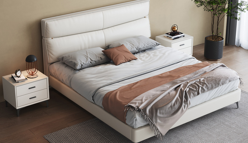 歌迪 极简风格 优质皮艺软靠+实木排骨架  米白色 1.8*2.0米床 （黑色脚 搭配10公分松木排骨架）