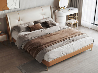  轻奢风格 优质皮艺 舒适软靠+实木框架 活力橙 1.8*2.0米床（搭配10公分实木排骨架）
