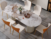 慕梵希 轻奢风格 优质皮艺 暮光橙+米白色 餐椅