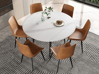  极简风格 防刮耐磨 哑光岩板 1.3米 伸缩圆餐桌