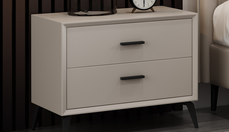 歌迪 极简风格 全实木柜体+松木抽屉 扪布  米白色 床头柜