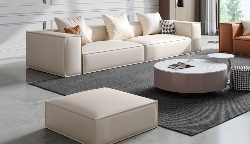 歌迪 极简风黄金坐感羽绒座包超柔科技布豆腐块组合沙发（4+脚踏）